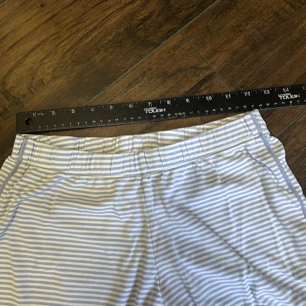 Lake Pajama Pants Cropped Size Small Blue Striped Piped Pima Cotton Bottoms